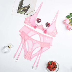 Internet Celebrity Sexy Lingerie Sexy With Breast Pad Sexy Sheer Mesh Peach Hip Four Piece Set for Women (size: S)