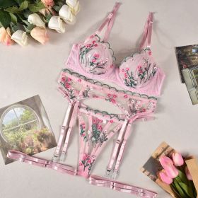 Multi Color Embroidered Bra Stitching Mesh High Elastic Sexy Comfortable Sexy Lingerie Four Piece Set Women (size: XL)