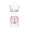 Internet Celebrity Sexy Lingerie Sexy With Breast Pad Sexy Sheer Mesh Peach Hip Four Piece Set for Women